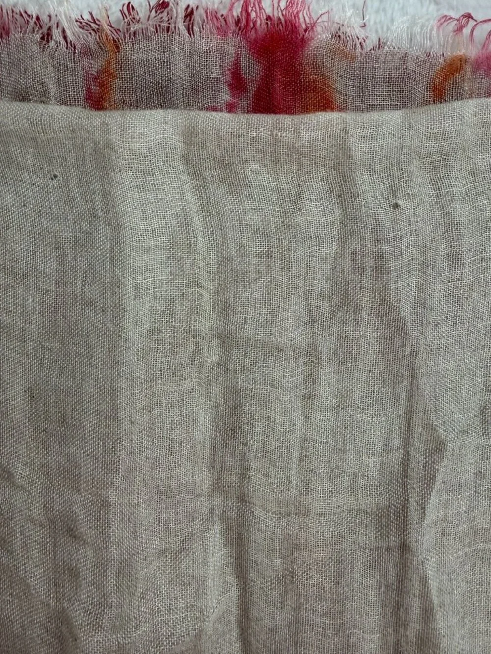 Nalini Linen Blend Scarf Ombre Rust Burgundy Tie-Dye 74x18 Fringe Trim Boho